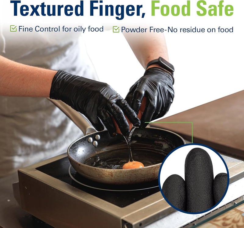Swift Lite Black Nitrile Gloves, Food Safe Disposable Gloves Latex Free, Rubber Gloves Powder Free for Cooking, Kitchen Clean - Image 3